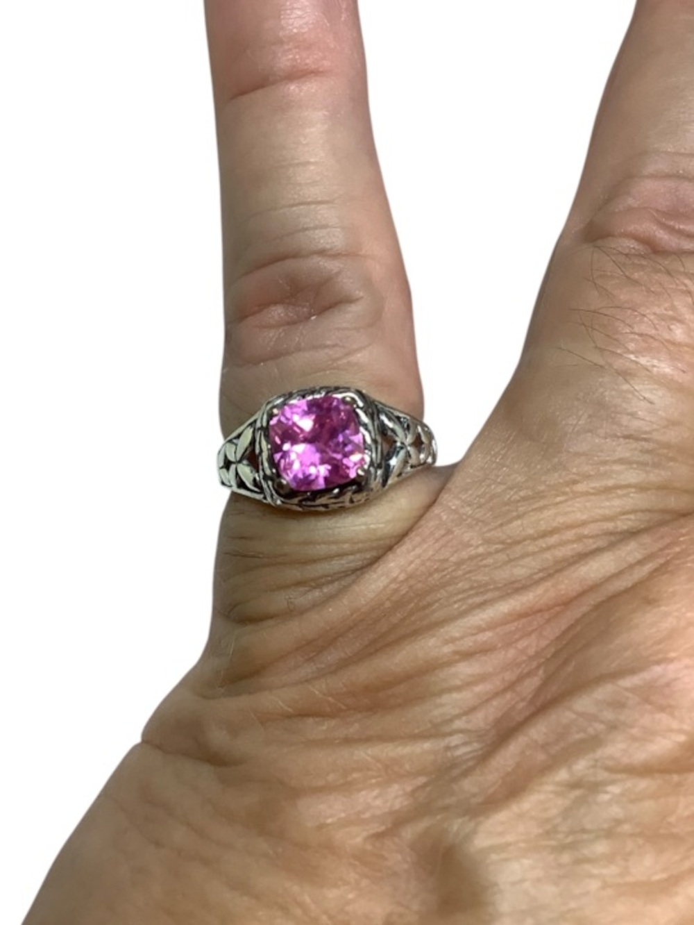 Sterling Silver Pink cubic zirconia ring